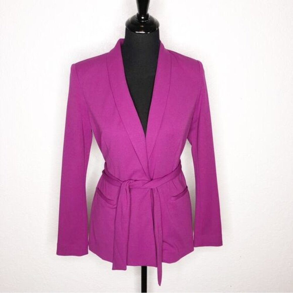 WHBM purple snap front belted blazer jacket size 0 classic office business